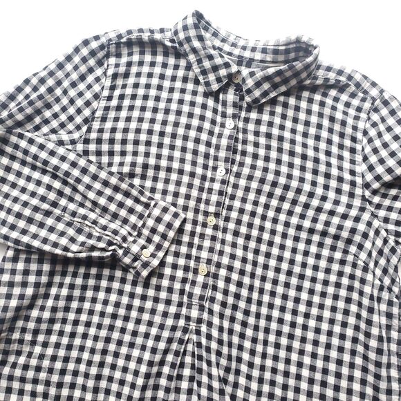 J Jill Top Womens M Gingham Check Plaid Popover Black White Tunic Double Cloth - Picture 2 of 14